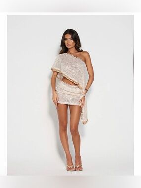 Embellished Mini Skirt with Disc Trim